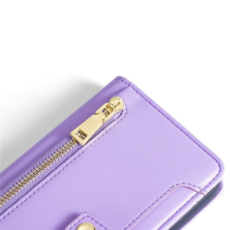 For Motorola Edge (2024) 5G Case PU Leather Crossbody Phone Cover with Zipper Pocket Wallet - Purple