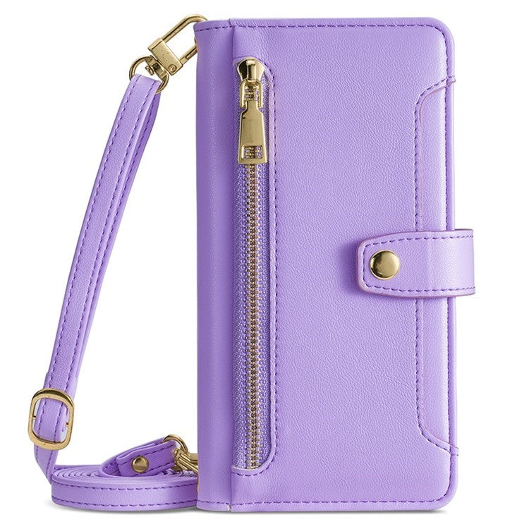 For Motorola Edge (2024) 5G Case PU Leather Crossbody Phone Cover with Zipper Pocket Wallet - Purple