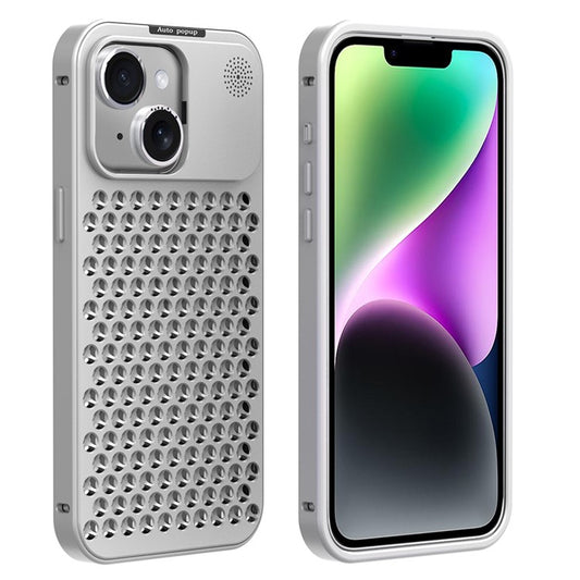 R-JUST RJ58 For iPhone 14 Case Auto Pop-Up Heat Dissipation Aromatherapy Aluminium Alloy Cover - Silver
