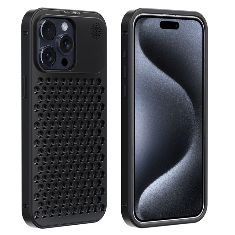 R-JUST RJ58 For iPhone 14 Pro Case Auto Pop-Up Heat Dissipation Aromatherapy Aluminium Alloy Cover - Black