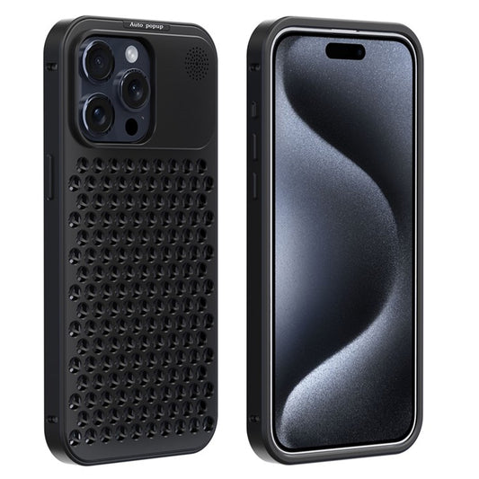 R-JUST RJ58 For iPhone 14 Pro Case Auto Pop-Up Heat Dissipation Aromatherapy Aluminium Alloy Cover - Black