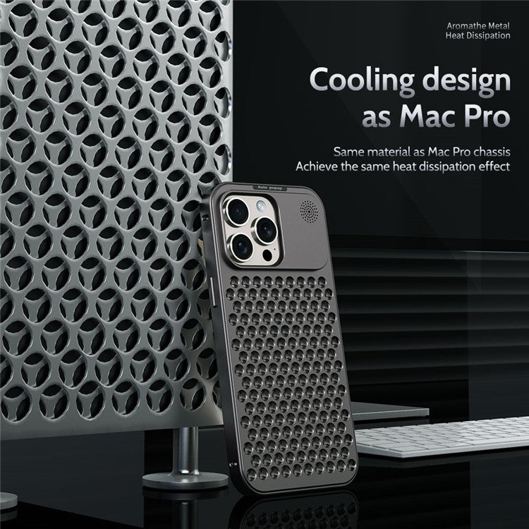 R-JUST RJ58 For iPhone 14 Pro Case Auto Pop-Up Heat Dissipation Aromatherapy Aluminium Alloy Cover - Black