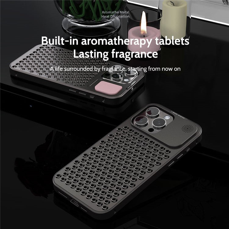 R-JUST RJ58 For iPhone 14 Pro Case Auto Pop-Up Heat Dissipation Aromatherapy Aluminium Alloy Cover - Black
