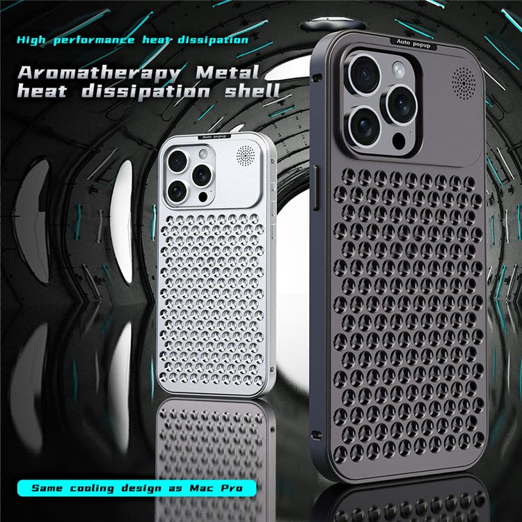 R-JUST RJ58 For iPhone 14 Pro Max Case Auto Pop-Up Heat Dissipation Aromatherapy Aluminium Alloy Cover - Blue