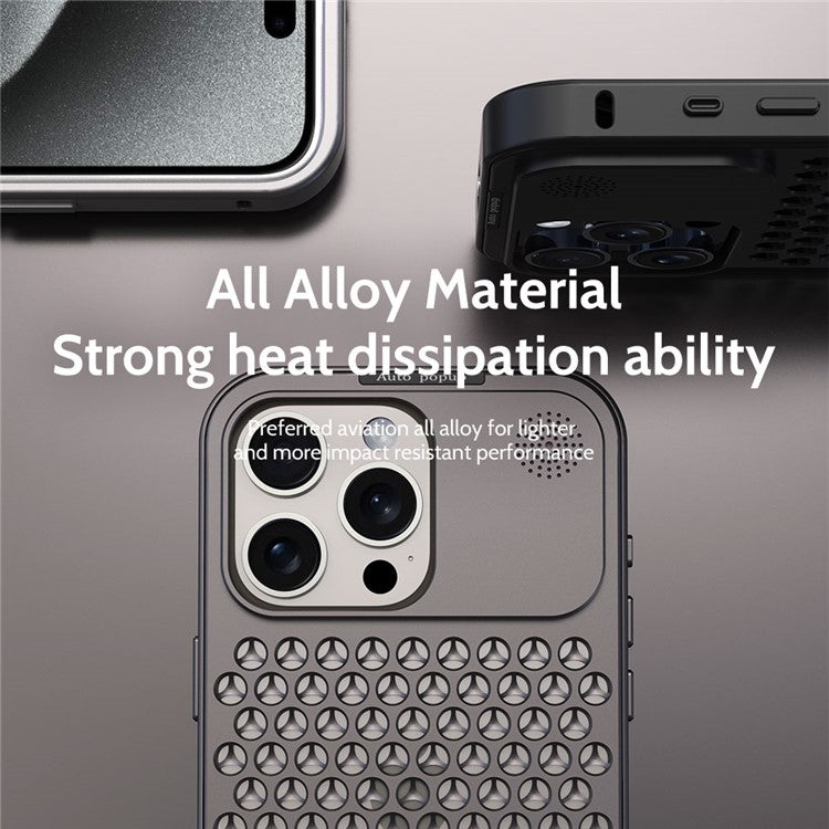 R-JUST RJ58 For iPhone 14 Pro Max Case Auto Pop-Up Heat Dissipation Aromatherapy Aluminium Alloy Cover - Blue