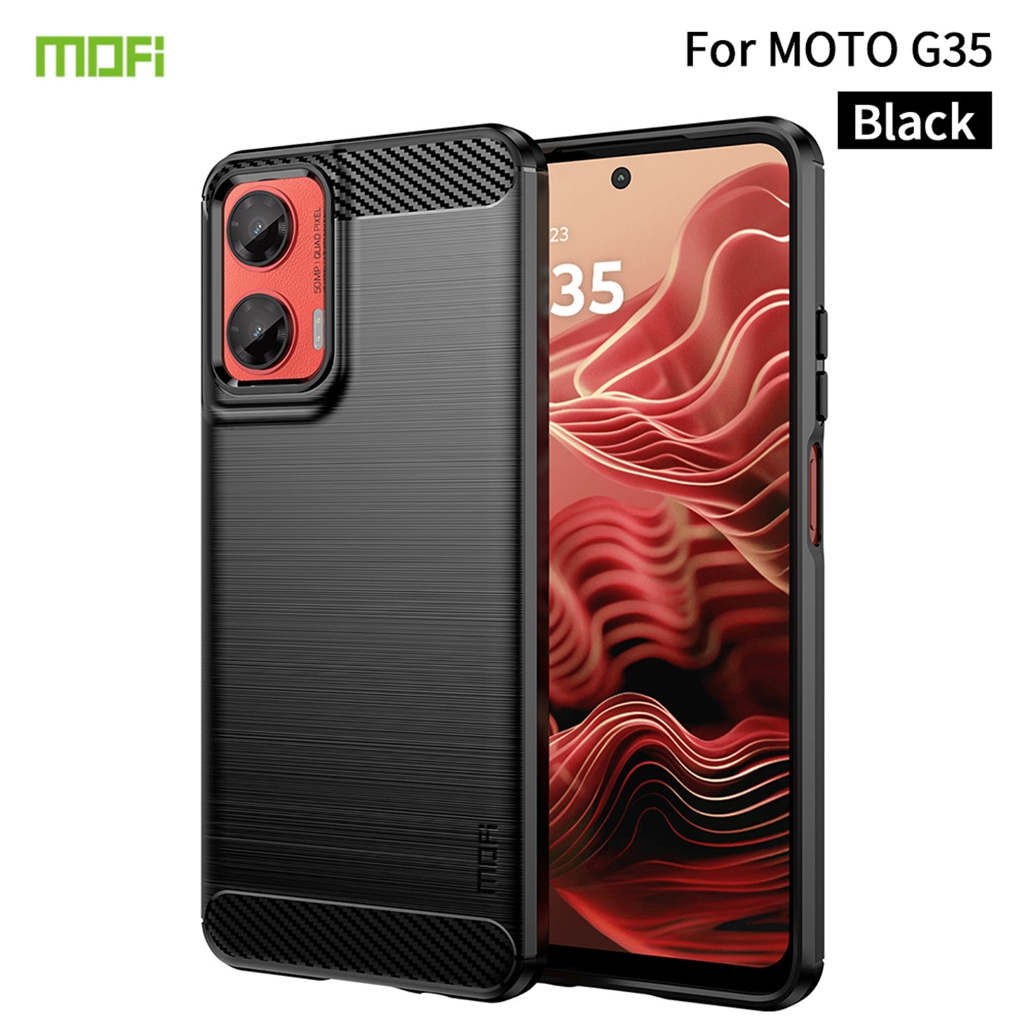 For Motorola Moto G35 5G Case MOFI JK TPU Series-1 Carbon Fiber Texture TPU Soft Phone Cover - Black