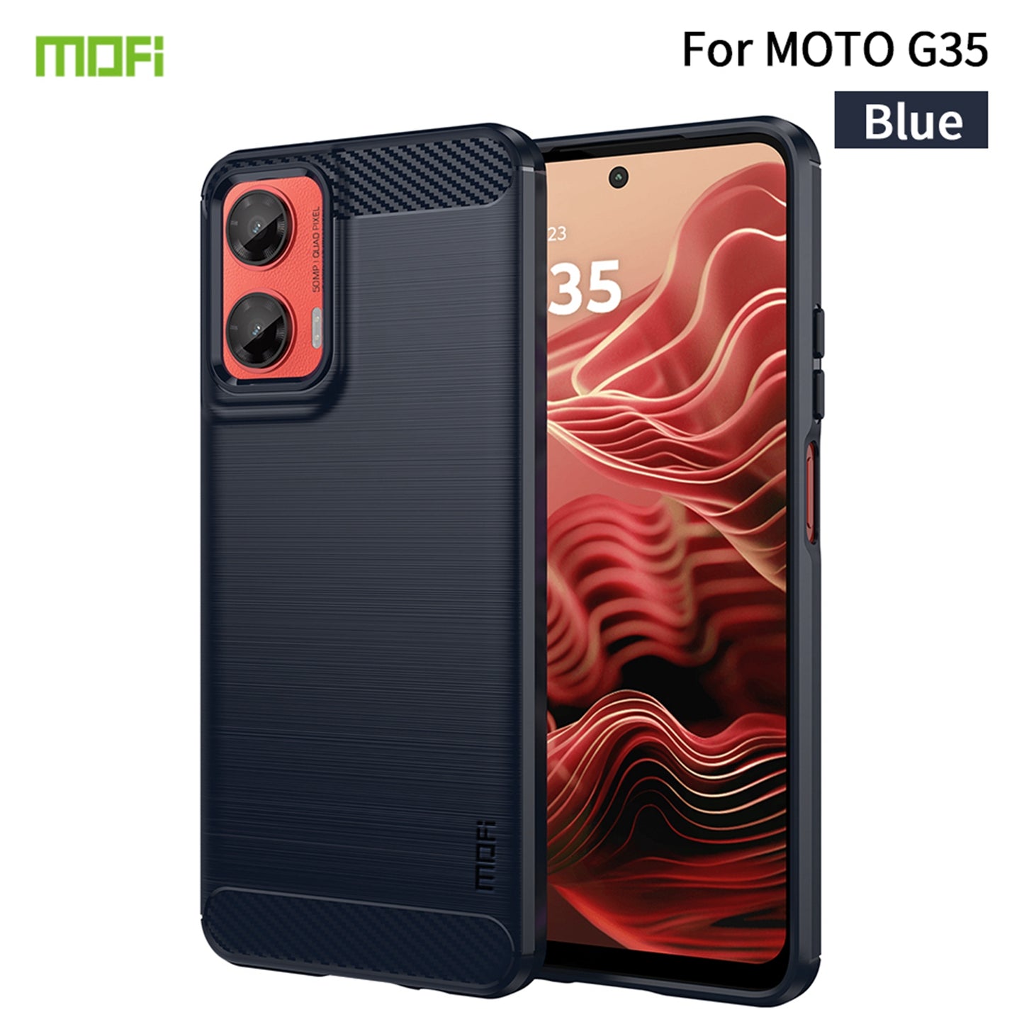 For Motorola Moto G35 5G Case MOFI JK TPU Series-1 Carbon Fiber Texture TPU Soft Phone Cover - Blue