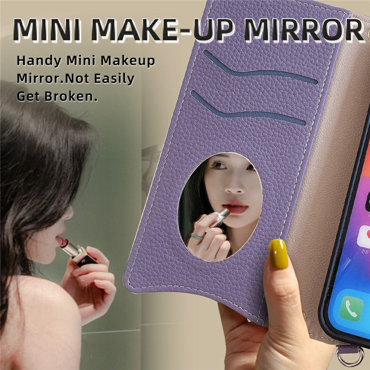 For iPhone 14 Leather Case Wallet Stand Cover Irregular Tail Style with Chain Strap - Purple