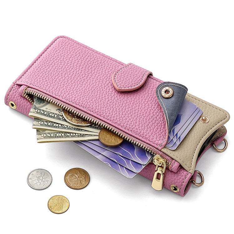 For Samsung Galaxy A35 5G Leather Case Wallet Stand Cover Irregular Tail Style with Chain Strap - Pink
