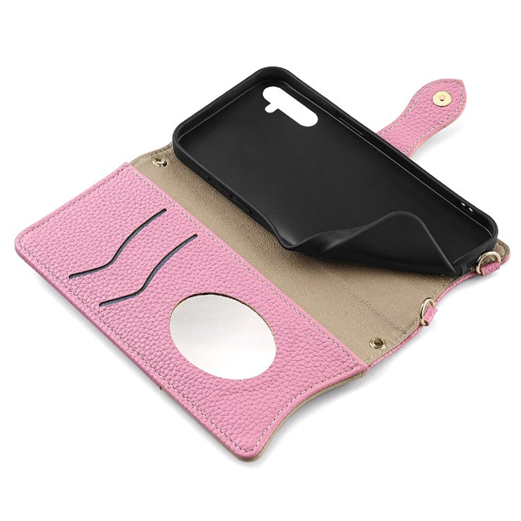 For Samsung Galaxy A35 5G Leather Case Wallet Stand Cover Irregular Tail Style with Chain Strap - Pink