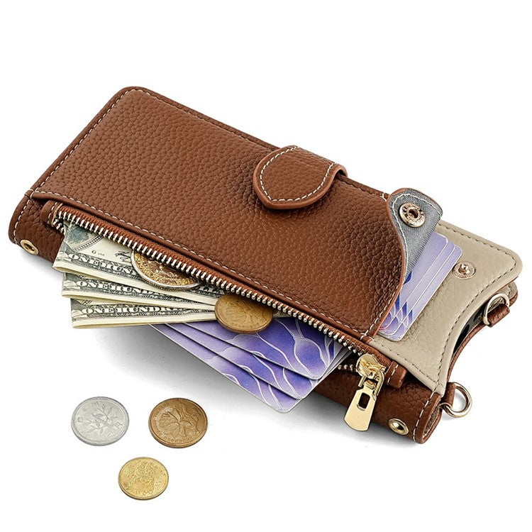 For Samsung Galaxy A16 5G / A16 4G Leather Case Wallet Stand Cover Irregular Tail Style with Chain Strap - Brown