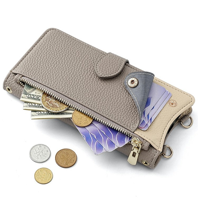 For Samsung Galaxy A25 5G (Global) (161.0 x 76.5 x 8.3mm) Leather Case Wallet Stand Cover Irregular Tail Style with Chain Strap - Grey