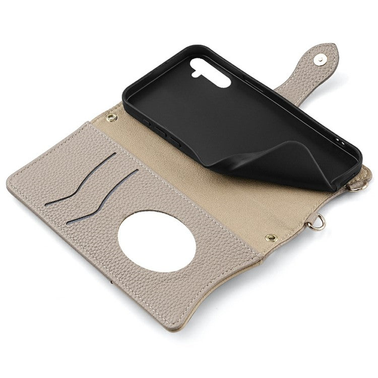 For Samsung Galaxy A25 5G (Global) (161.0 x 76.5 x 8.3mm) Leather Case Wallet Stand Cover Irregular Tail Style with Chain Strap - Grey