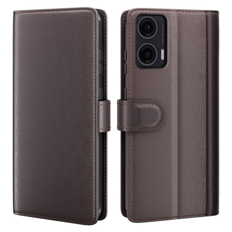 For Motorola Moto G35 5G Case Genuine Split Leather Phone Cover Wallet Card Slot - Brown