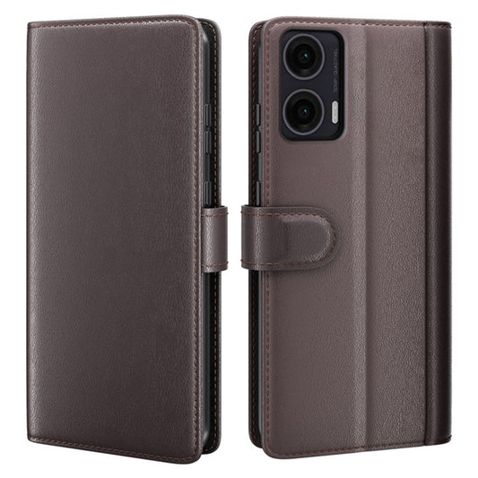 For Motorola Moto G35 5G Case Genuine Split Leather Phone Cover Wallet Card Slot - Brown