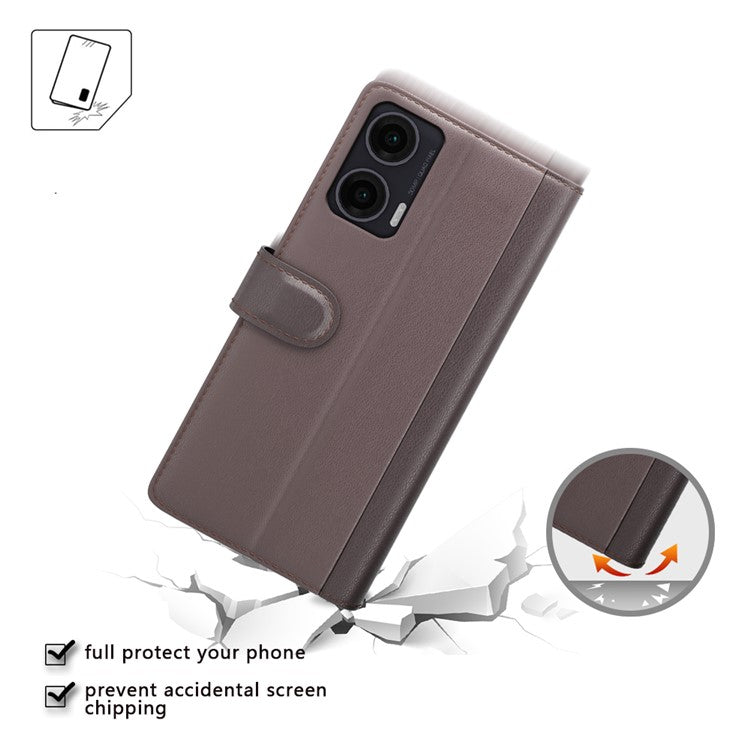 For Motorola Moto G35 5G Case Genuine Split Leather Phone Cover Wallet Card Slot - Brown