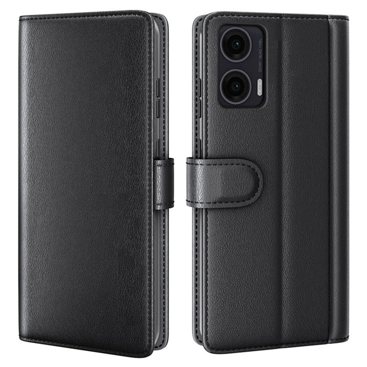 For Motorola Moto G35 5G Case Genuine Split Leather Phone Cover Wallet Card Slot - Black