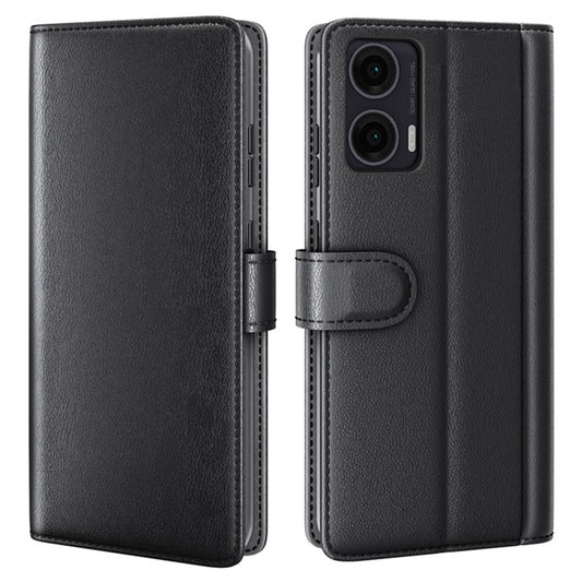 For Motorola Moto G35 5G Case Genuine Split Leather Phone Cover Wallet Card Slot - Black