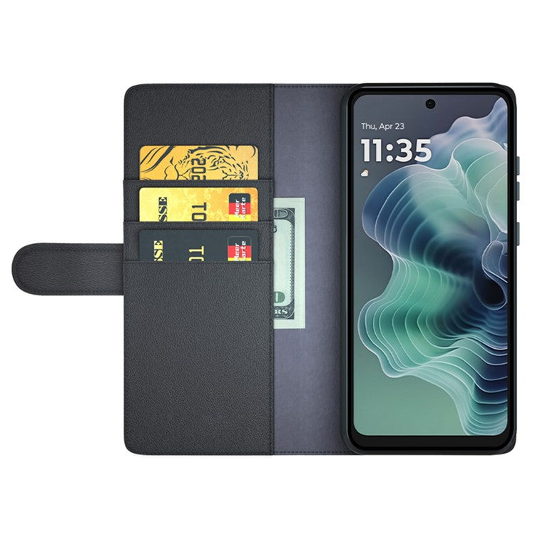 For Motorola Moto G35 5G Case Genuine Split Leather Phone Cover Wallet Card Slot - Black