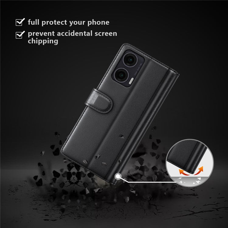For Motorola Moto G35 5G Case Genuine Split Leather Phone Cover Wallet Card Slot - Black