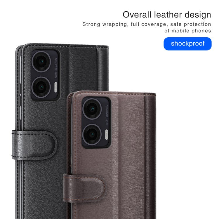 For Motorola Moto G35 5G Case Genuine Split Leather Phone Cover Wallet Card Slot - Black