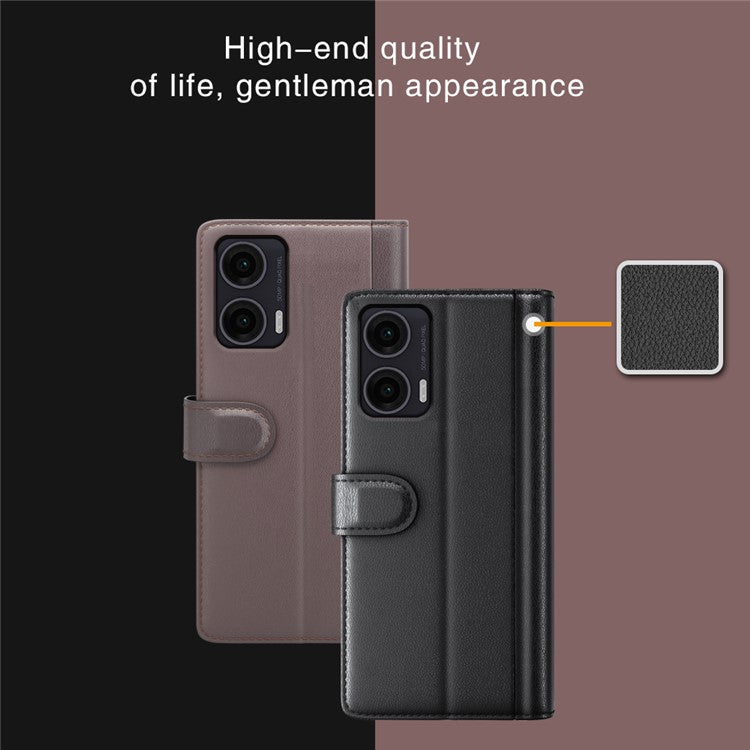 For Motorola Moto G35 5G Case Genuine Split Leather Phone Cover Wallet Card Slot - Black