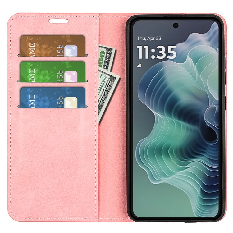 For Motorola Moto G35 5G Case Skin-Touch Leather Wallet Phone Cover - Pink