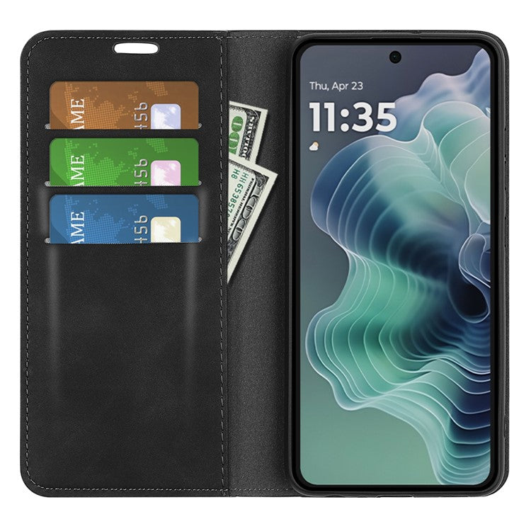 For Motorola Moto G35 5G Case Skin-Touch Leather Wallet Phone Cover - Black