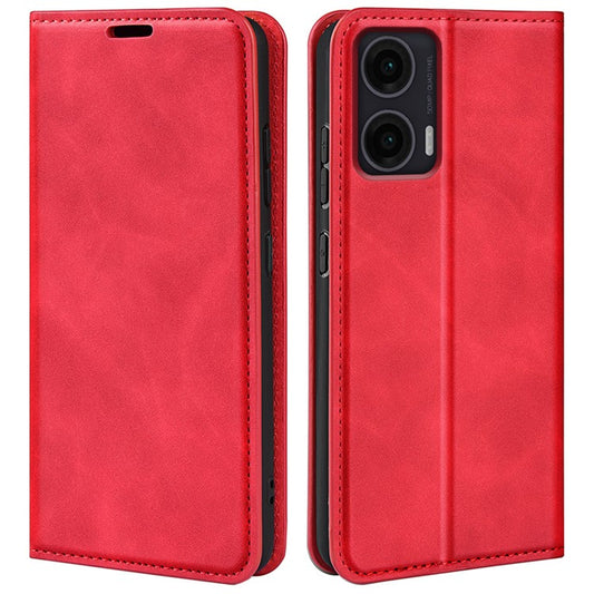 For Motorola Moto G35 5G Case Skin-Touch Leather Wallet Phone Cover - Red