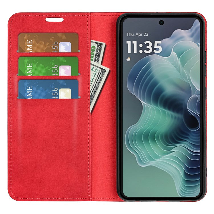 For Motorola Moto G35 5G Case Skin-Touch Leather Wallet Phone Cover - Red