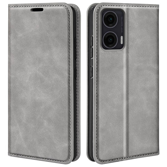 For Motorola Moto G35 5G Case Skin-Touch Leather Wallet Phone Cover - Grey