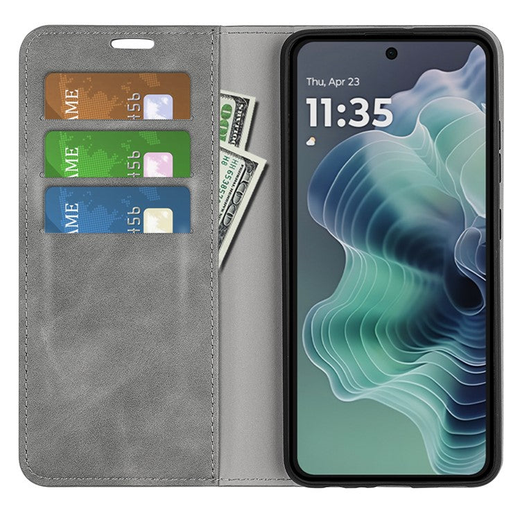 For Motorola Moto G35 5G Case Skin-Touch Leather Wallet Phone Cover - Grey