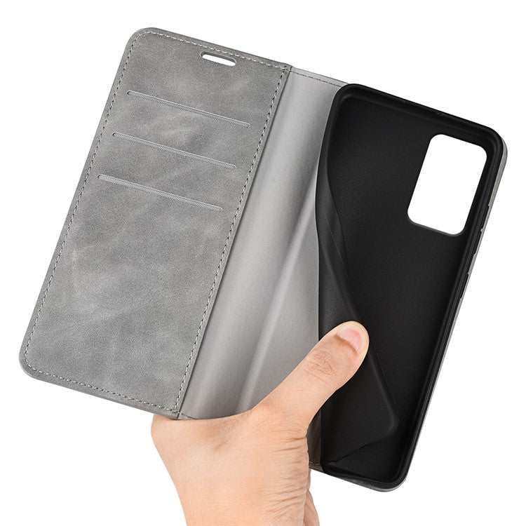 For Motorola Moto G35 5G Case Skin-Touch Leather Wallet Phone Cover - Grey