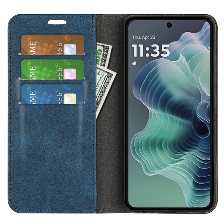 For Motorola Moto G35 5G Case Skin-Touch Leather Wallet Phone Cover - Blue