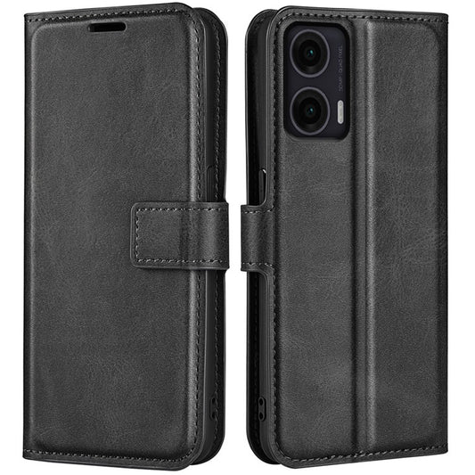 For Motorola Moto G35 5G Stand Case Anti-Scratch Calf Texture Leather Phone Cover - Black