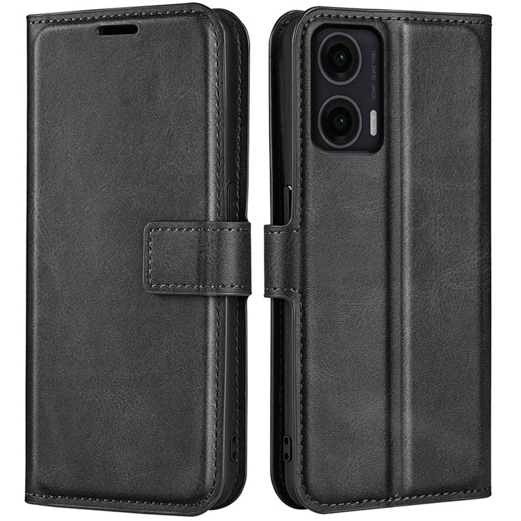 For Motorola Moto G35 5G Stand Case Anti-Scratch Calf Texture Leather Phone Cover - Black