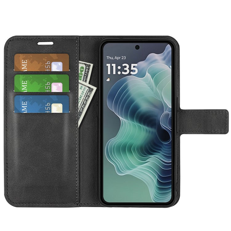 For Motorola Moto G35 5G Stand Case Anti-Scratch Calf Texture Leather Phone Cover - Black