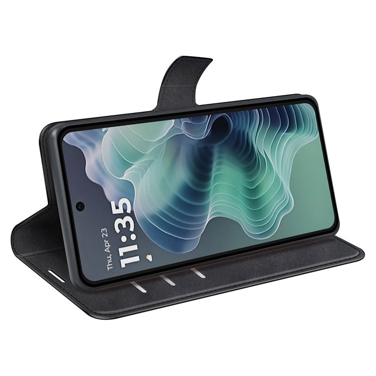 For Motorola Moto G35 5G Stand Case Anti-Scratch Calf Texture Leather Phone Cover - Black