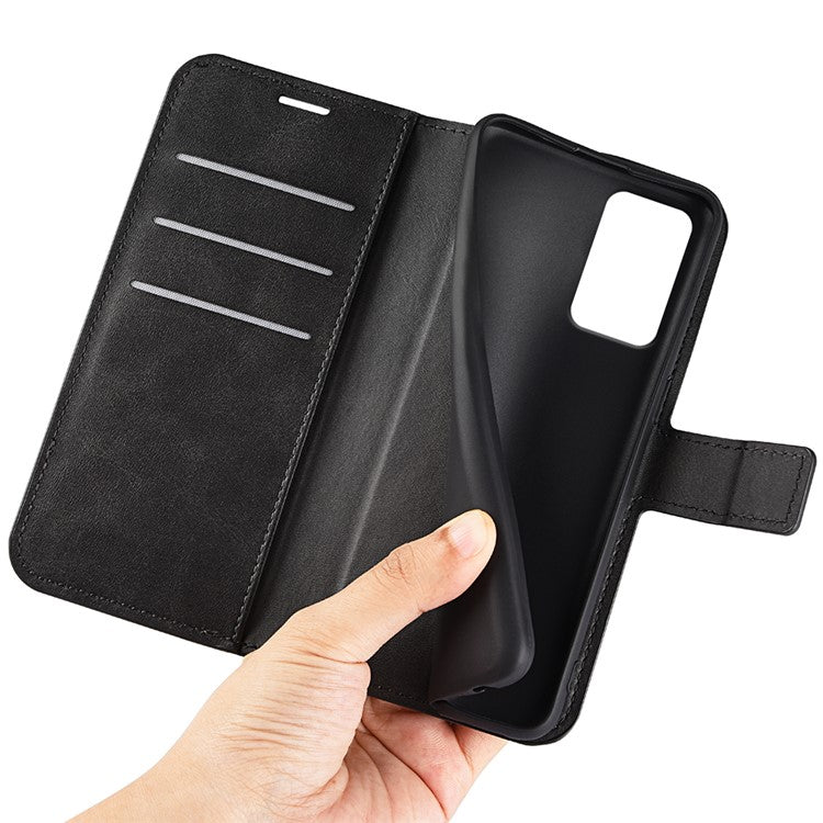 For Motorola Moto G35 5G Stand Case Anti-Scratch Calf Texture Leather Phone Cover - Black