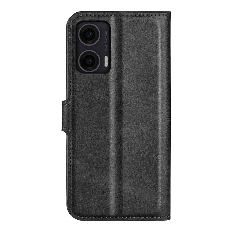 For Motorola Moto G35 5G Stand Case Anti-Scratch Calf Texture Leather Phone Cover - Black