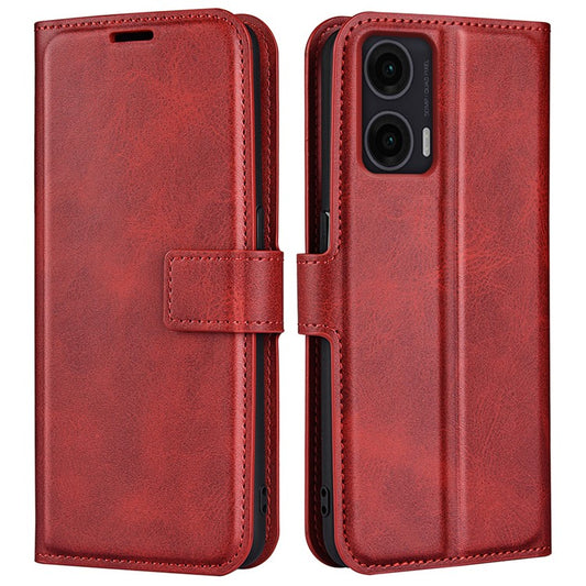 For Motorola Moto G35 5G Stand Case Anti-Scratch Calf Texture Leather Phone Cover - Red