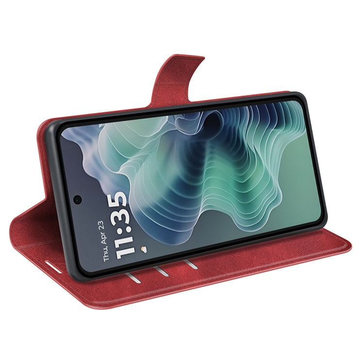 For Motorola Moto G35 5G Stand Case Anti-Scratch Calf Texture Leather Phone Cover - Red