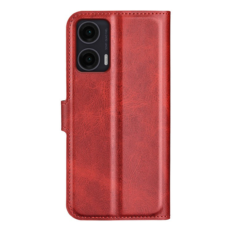 For Motorola Moto G35 5G Stand Case Anti-Scratch Calf Texture Leather Phone Cover - Red