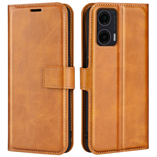 For Motorola Moto G35 5G Stand Case Anti-Scratch Calf Texture Leather Phone Cover - Yellow
