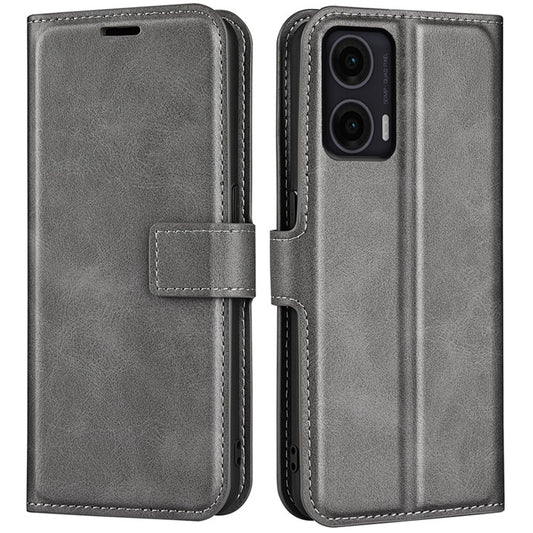 For Motorola Moto G35 5G Stand Case Anti-Scratch Calf Texture Leather Phone Cover - Grey