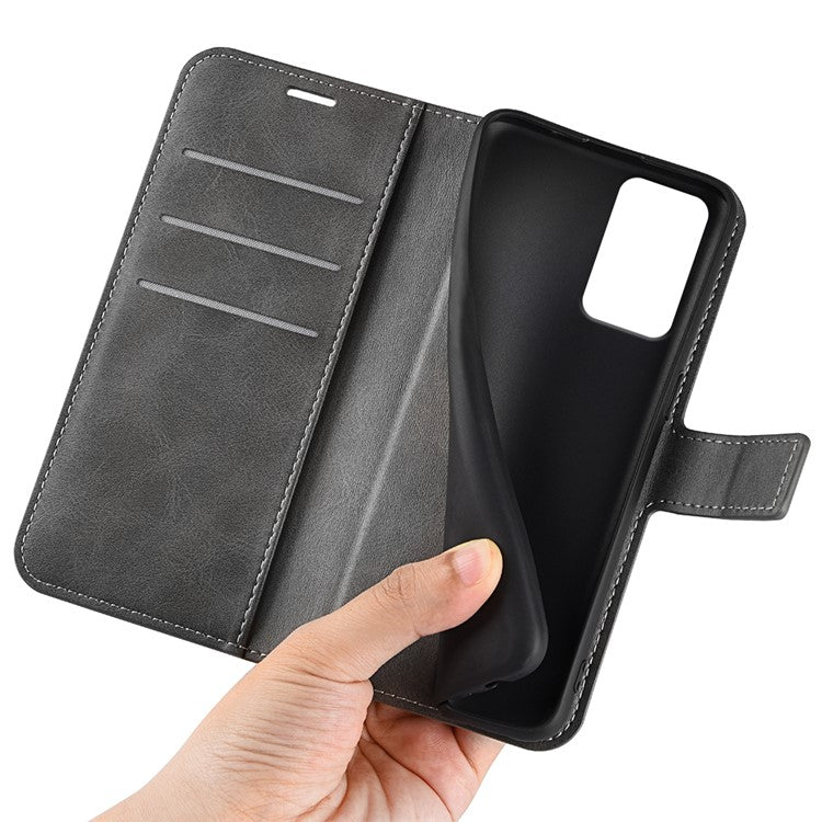 For Motorola Moto G35 5G Stand Case Anti-Scratch Calf Texture Leather Phone Cover - Grey