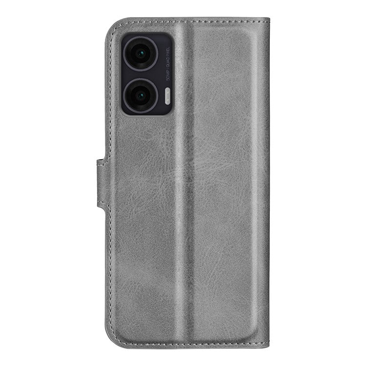 For Motorola Moto G35 5G Stand Case Anti-Scratch Calf Texture Leather Phone Cover - Grey