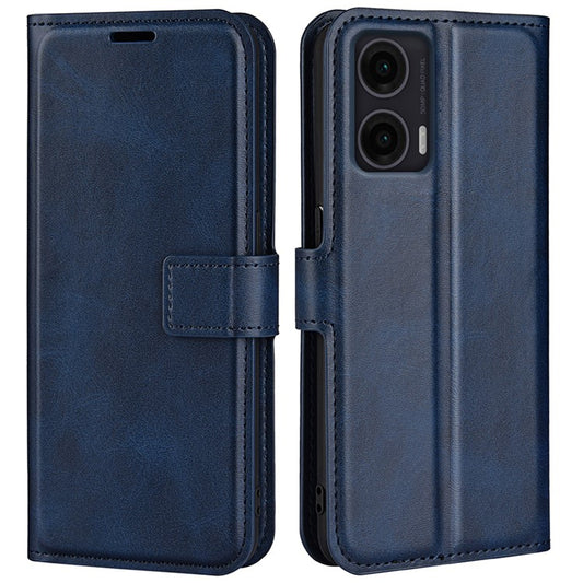 For Motorola Moto G35 5G Stand Case Anti-Scratch Calf Texture Leather Phone Cover - Blue