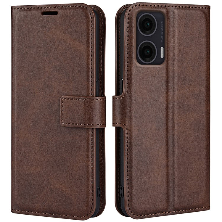 For Motorola Moto G35 5G Stand Case Anti-Scratch Calf Texture Leather Phone Cover - Brown