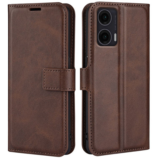 For Motorola Moto G35 5G Stand Case Anti-Scratch Calf Texture Leather Phone Cover - Brown